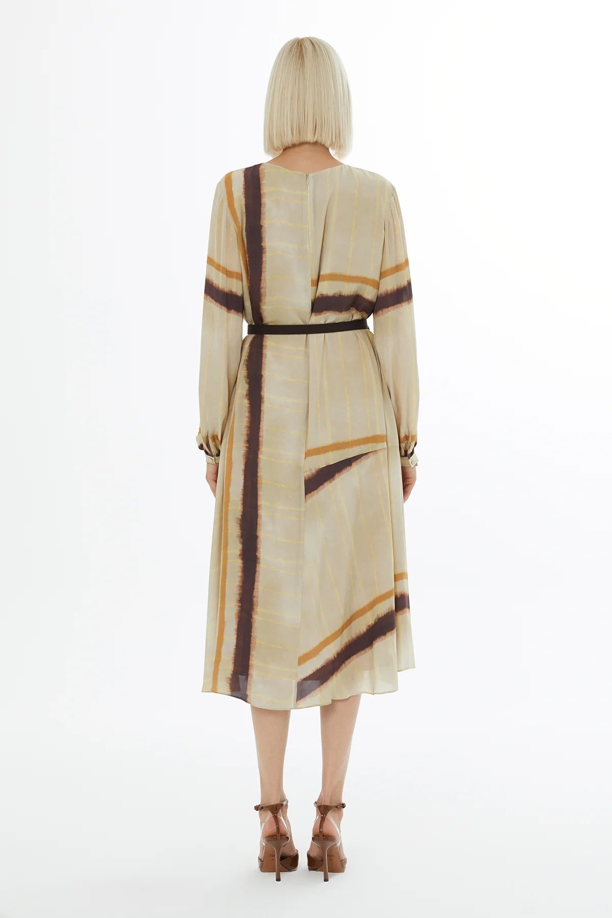 Yuvarlak Yaka Fermuar Kapamalı Midi Elbise