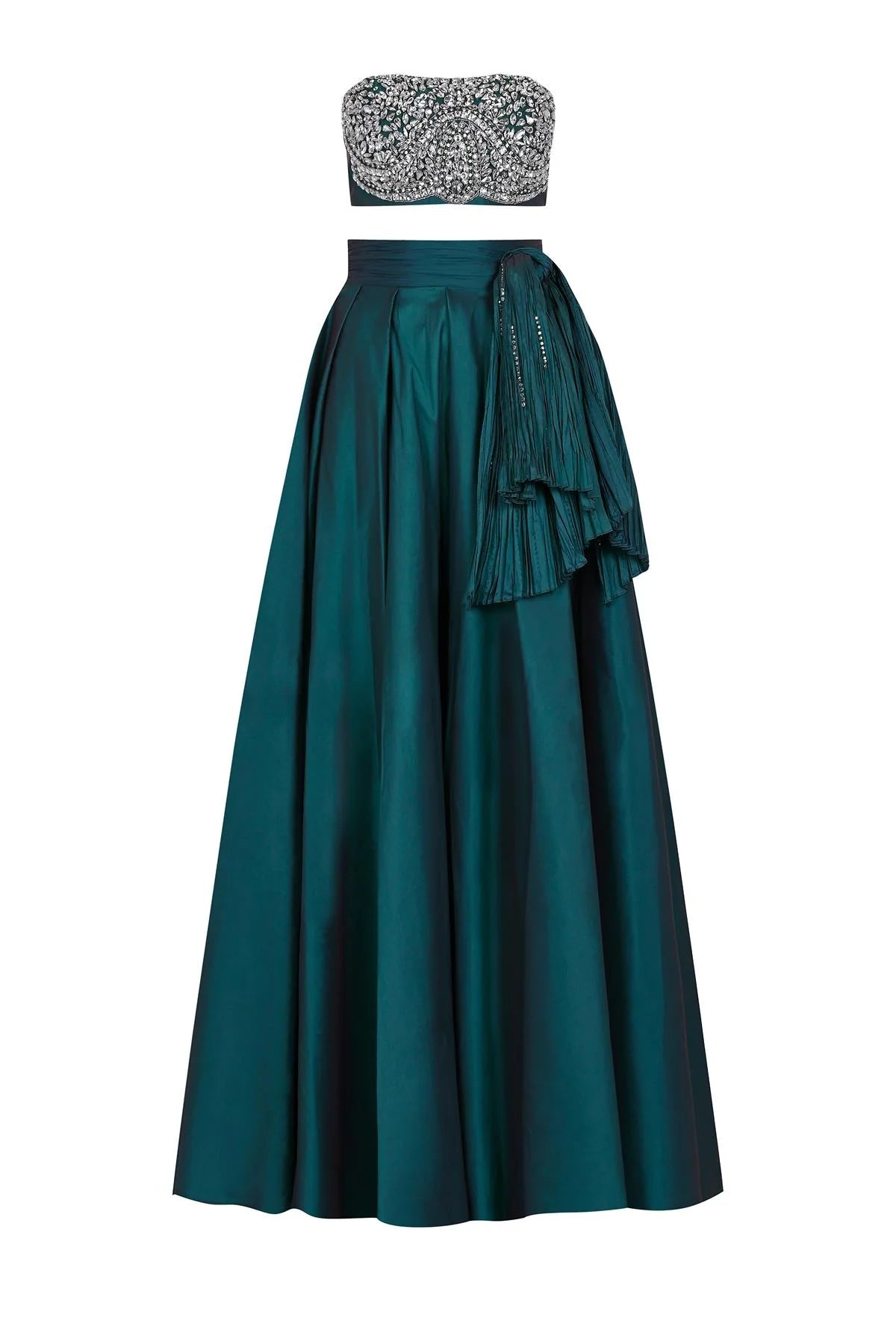 Straplez Taş İşlemeli Crop Yüksek Bel Etek Takım 2102