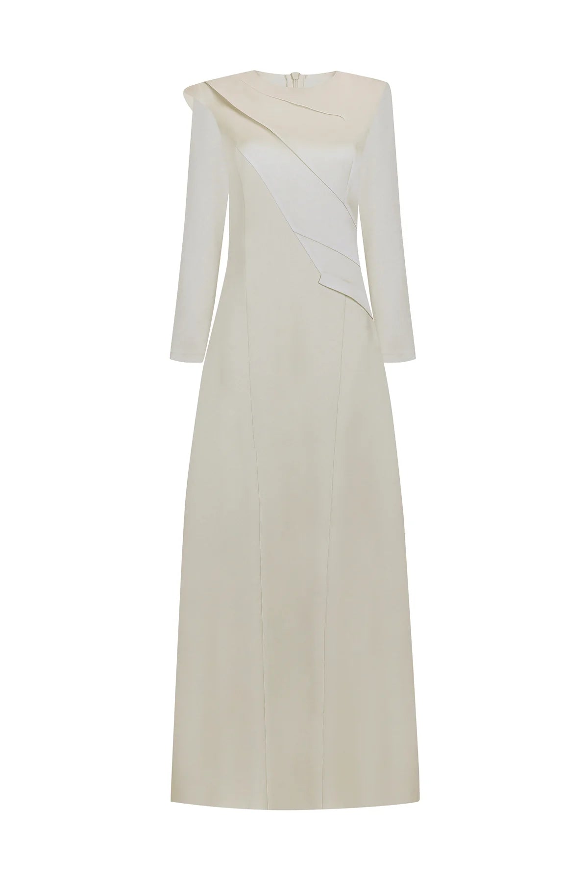 ASİMETRİK DRAPELİ UZUN KOLLU ABİYE ELBİSE 2038