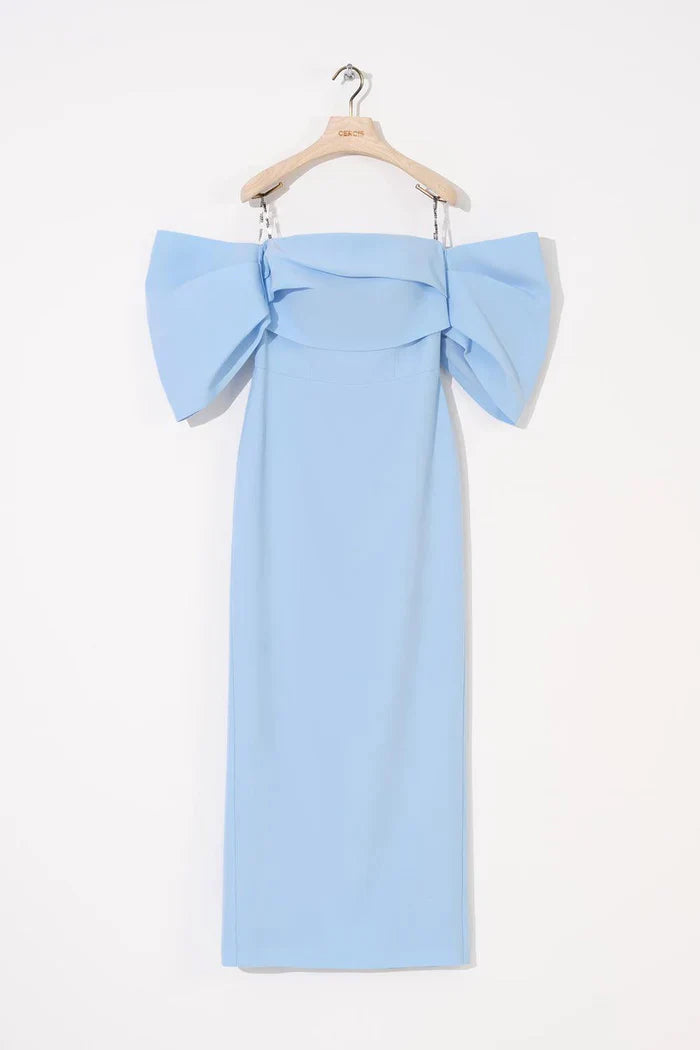 STRAPLEZ DÜŞÜK BALON KOLLU UZUN ELBİSE 1044