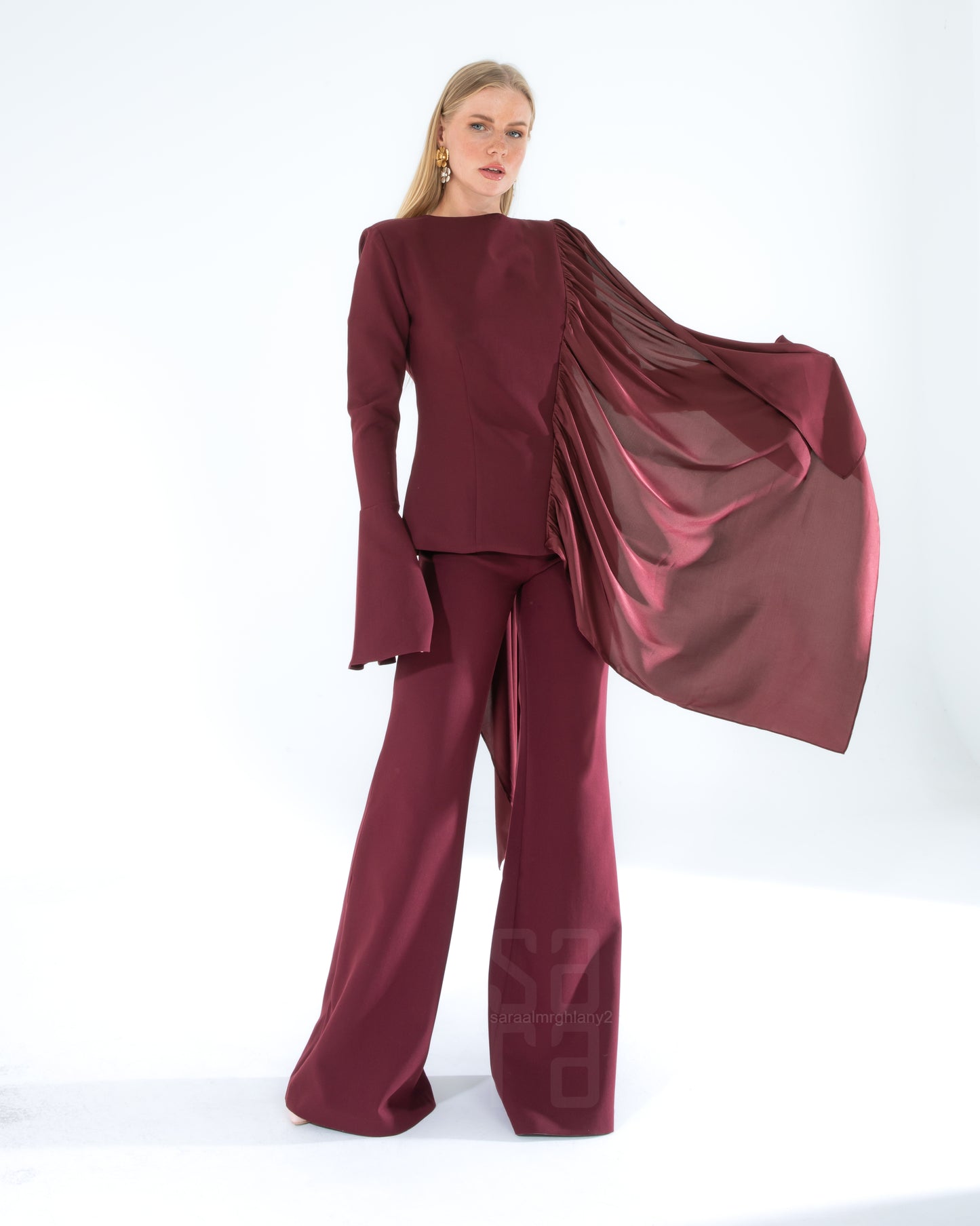 VolanlıYüksek Yaka Bluz Etek Takım 2213