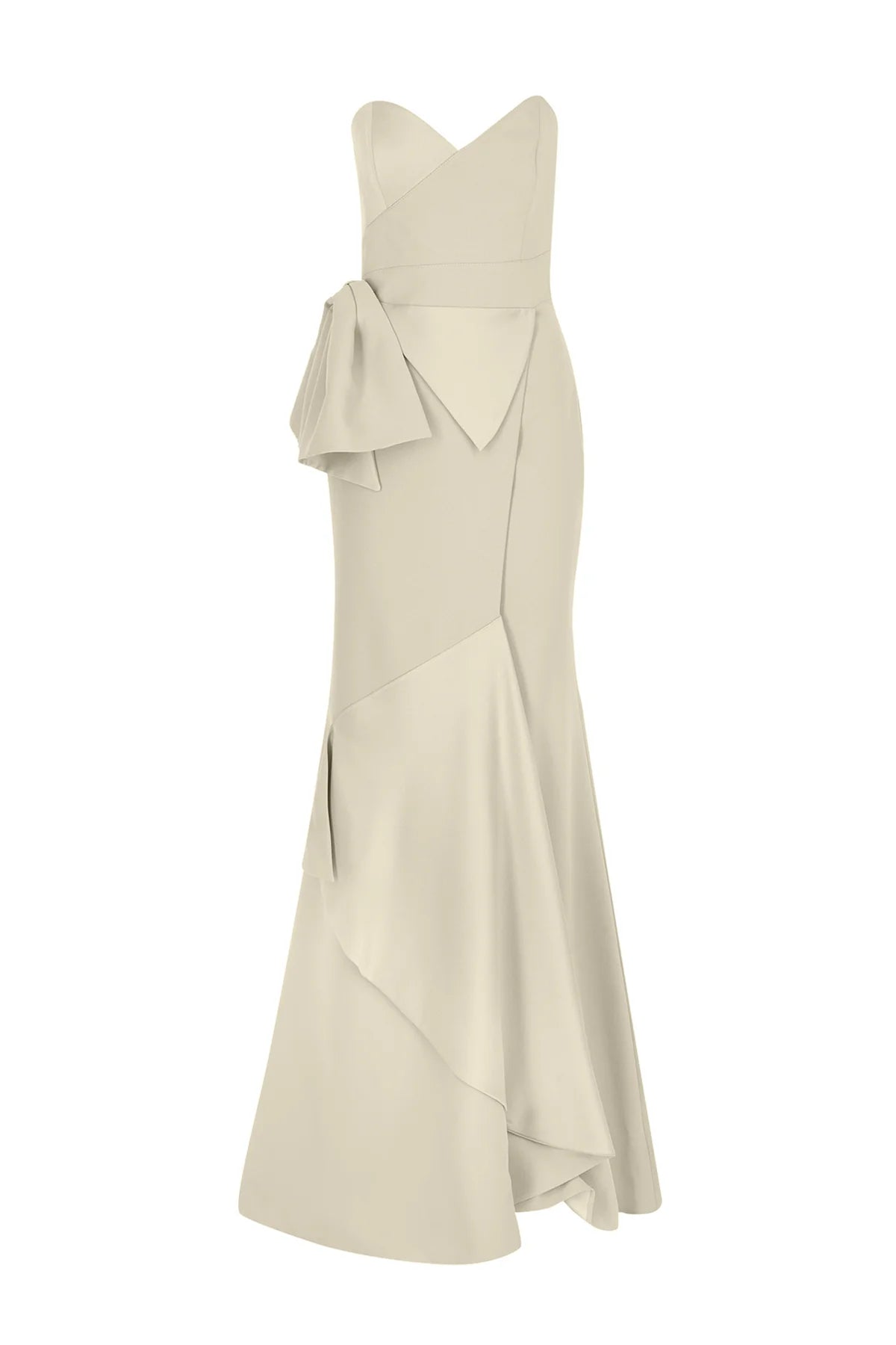 STRAPLEZ FİYONK DETAYLI SATEN UZUN ABİYE ELBİSE