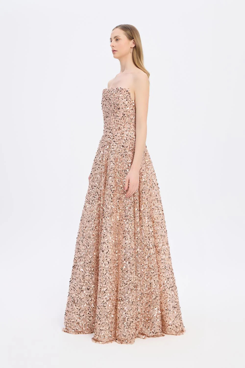 PAYET İŞLEMELİ STRAPLEZ UZUN ABİYE ELBİSE - 9331C