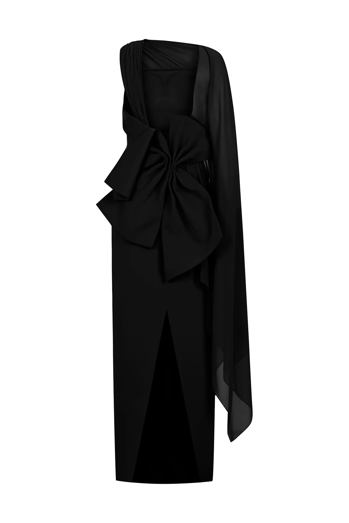 Tül Pelerinli Arka Fiyonk Detaylı Straplez Uzun Abiye ELBİSE 2244