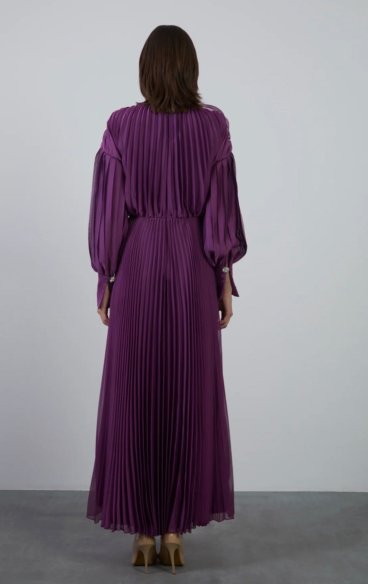 Pliseli Uzun Kloş Abiye Elbise