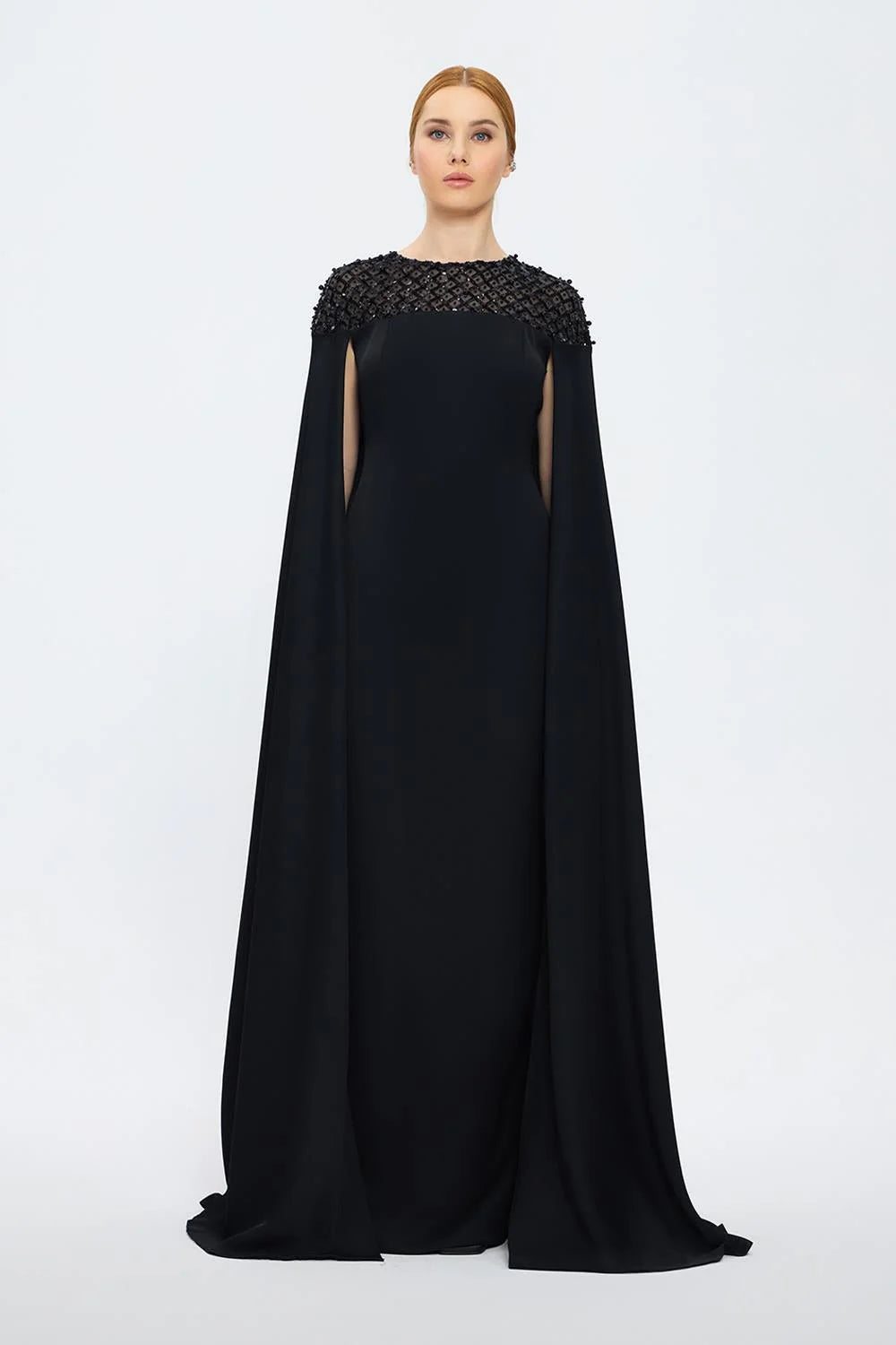 HAKİM YAKA TAŞ İŞLEMELİ TESETTÜR ABİYE ELBİSE - 1027C