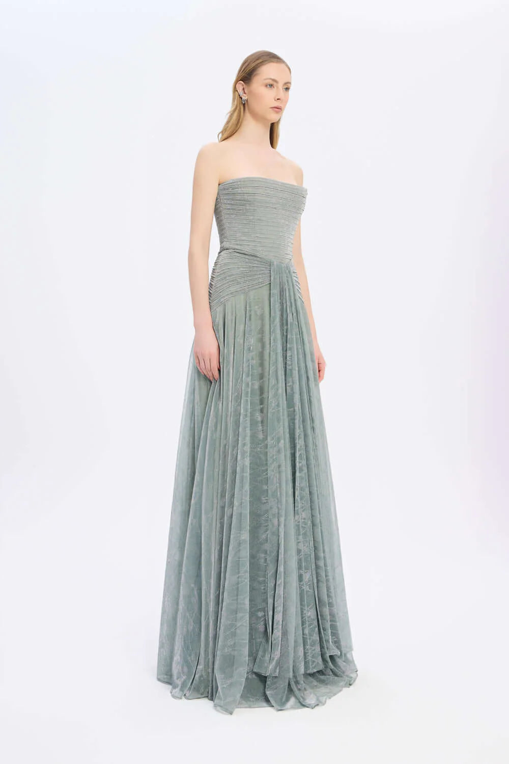 STRAPLEZ YAKA SİMLİ UZUN ABİYE ELBİSE - 9167C