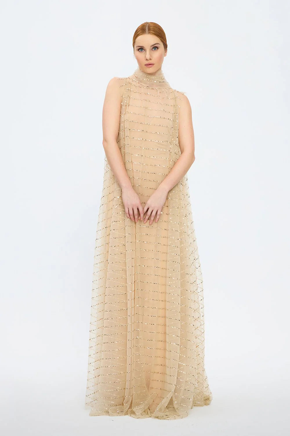 İKİ PARÇA KOLSUZ V YAKA ABİYE ELBİSE - 2004CN