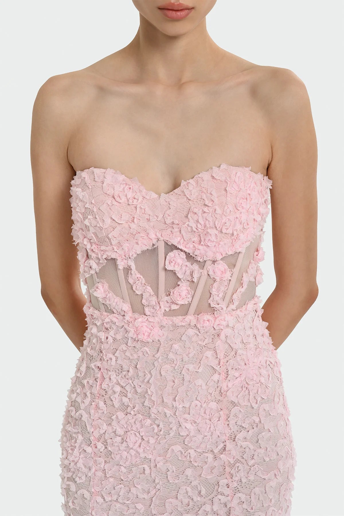 STRAPLEZ ÜÇ BOYUT ÇİÇEKLİ ABİYE ELBİSE 1338