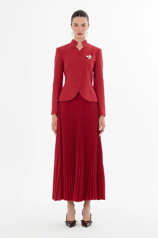 Kruvaze Kapama Ceket Ve Piliseli Etekli Takım