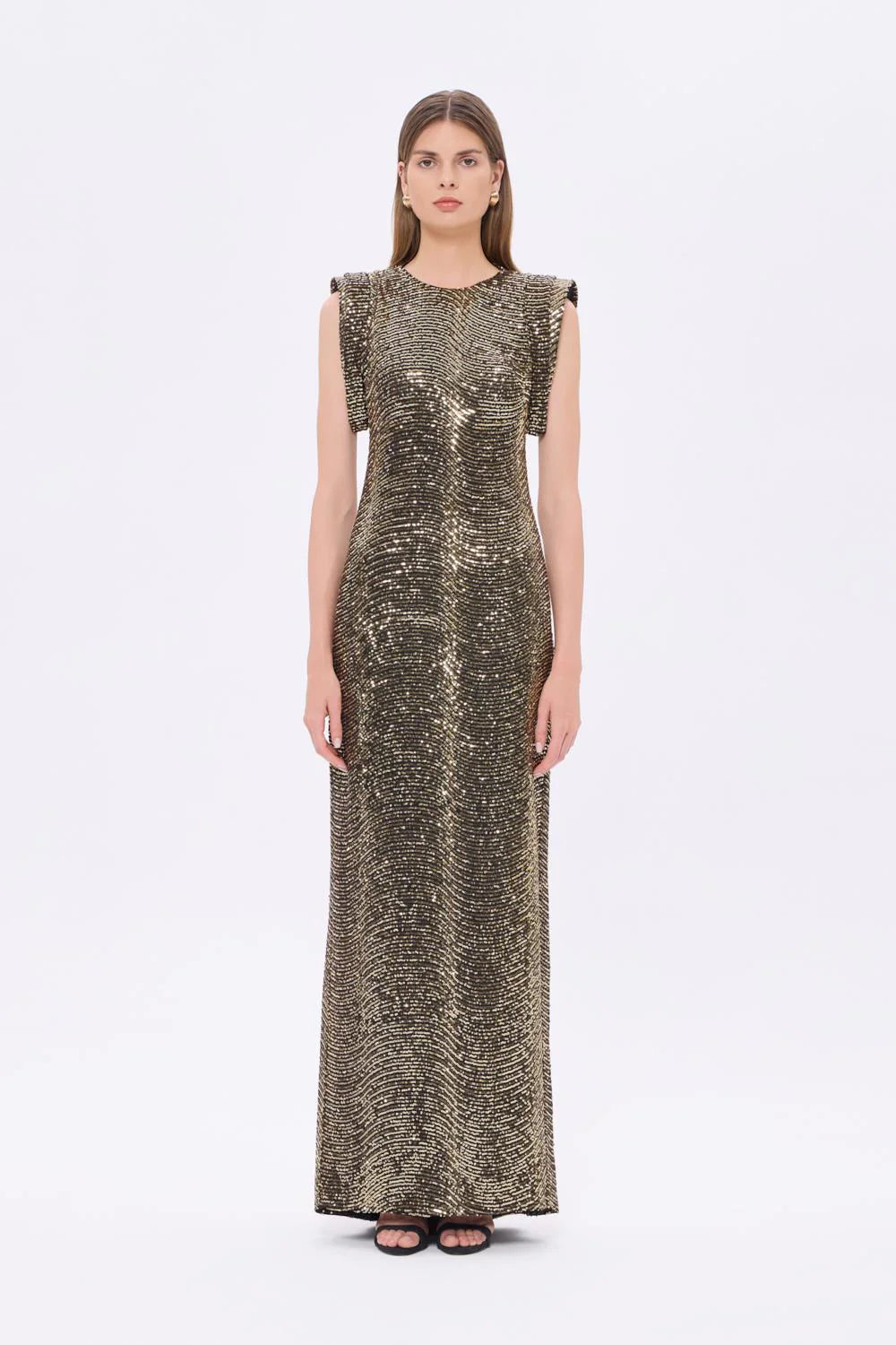 VATKA DETAYLI KOLSUZ PULLU UZUN ABİYE ELBİSE - 9270C