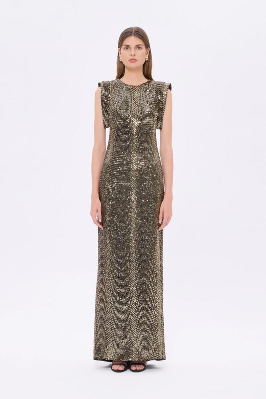 VATKA DETAYLI KOLSUZ PULLU UZUN ABİYE ELBİSE - 9270C