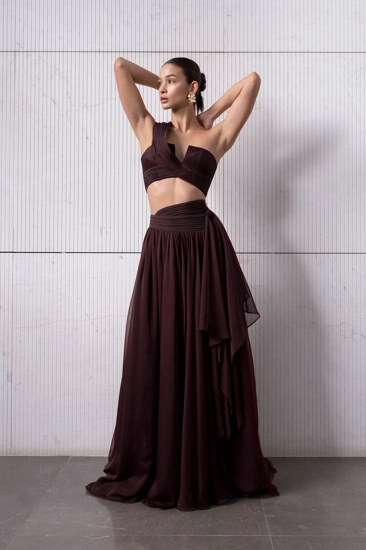 Drapeli Yırtmaç Detaylı Crop Etek Takım