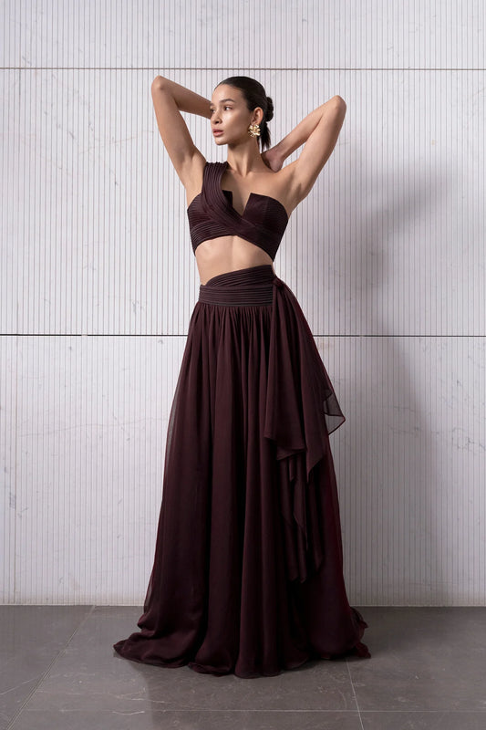 Drapeli Yırtmaç Detaylı Crop Etek Takım