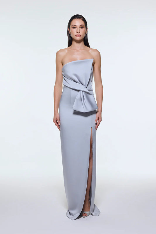 STRAPLEZ YAKA YIRTMAÇLI SATEN UZUN ABİYE ELBİSE - 9281C