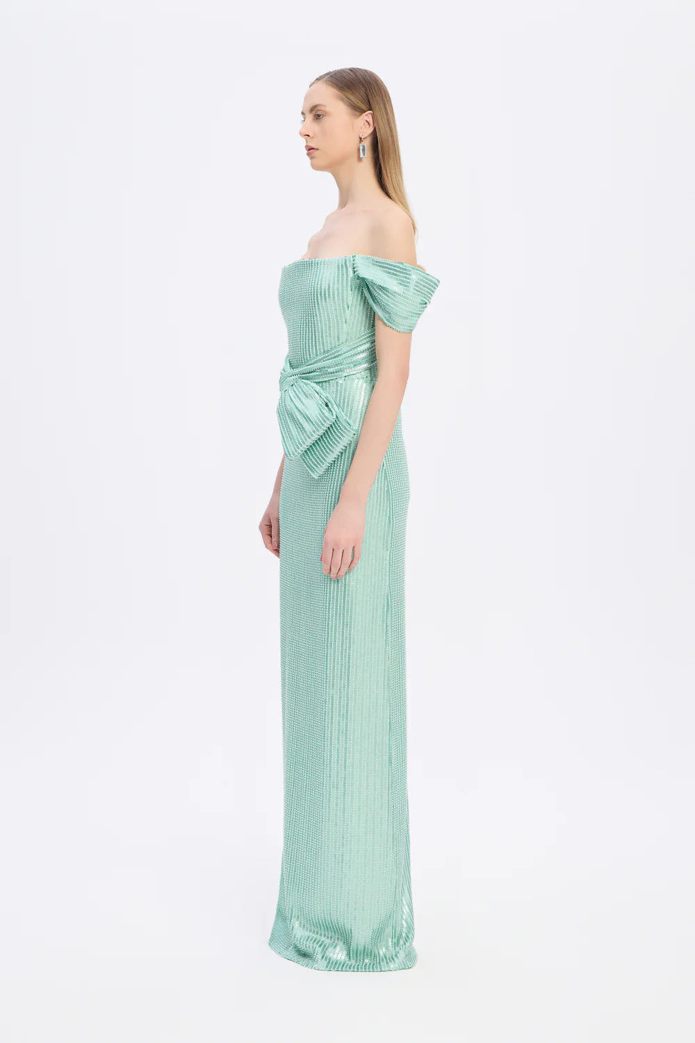 FİYONK DETAYLI PAYETLİ UZUN ABİYE ELBİSE - 9055C