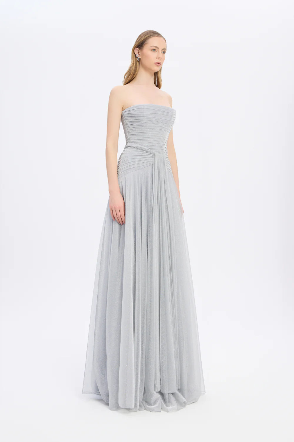 STRAPLEZ YAKA SİMLİ UZUN ABİYE ELBİSE - 9167C