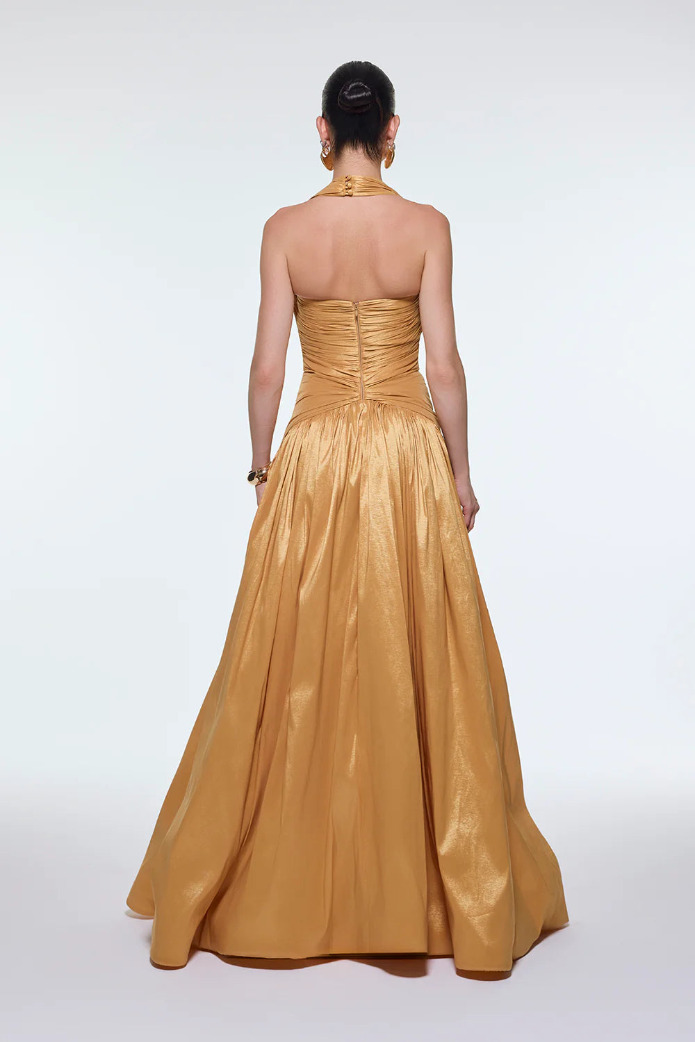 BOYUNDAN ASKILI DRAPELİ TAFTA UZUN ABİYE ELBİSE - 9280C