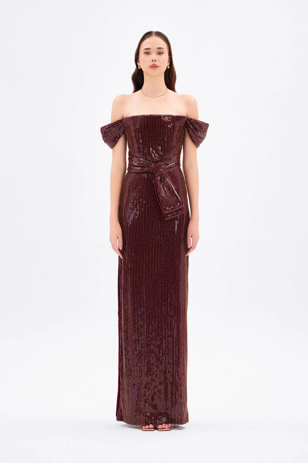 FİYONK DETAYLI PAYETLİ UZUN ABİYE ELBİSE - 9055C