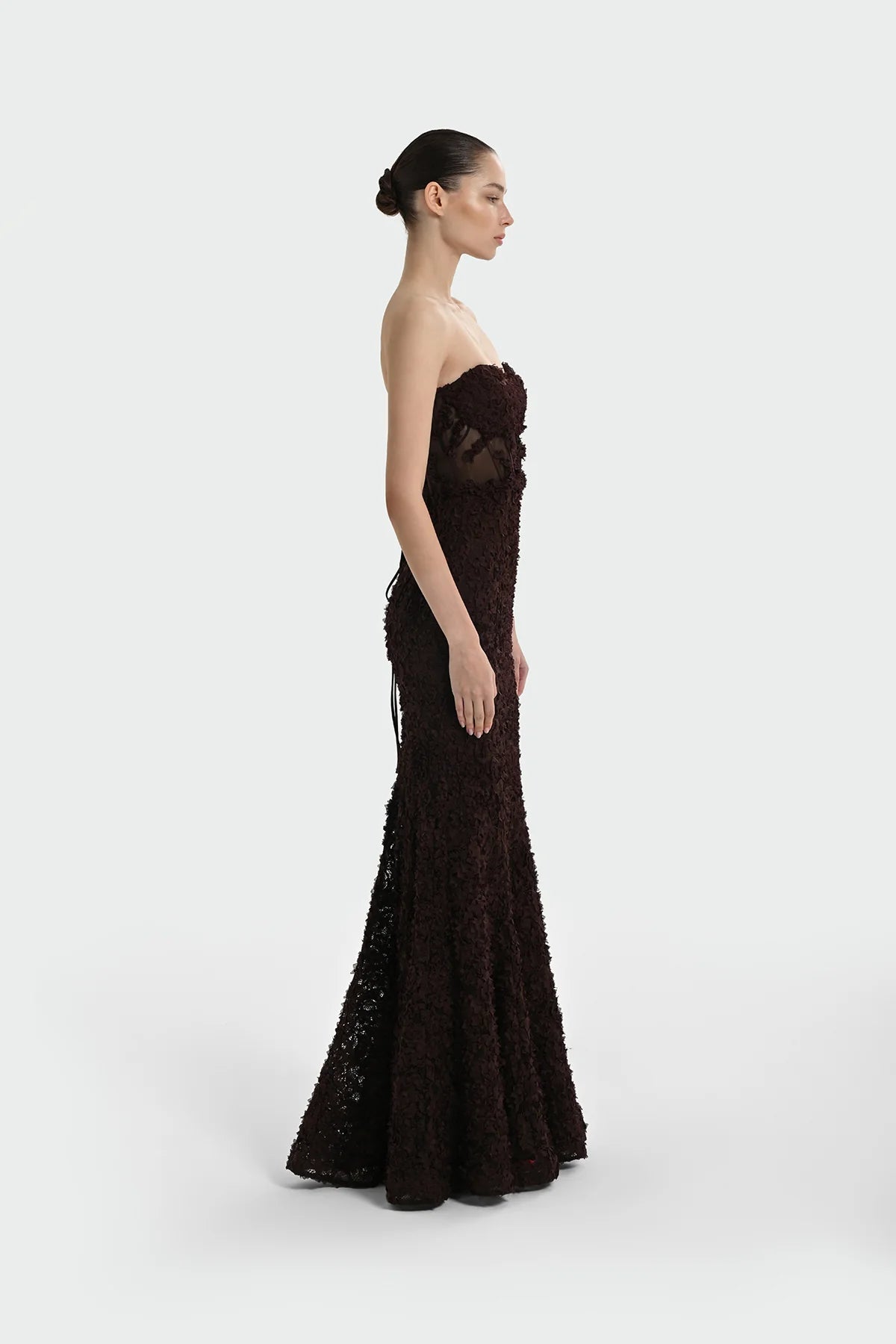 STRAPLEZ ÜÇ BOYUT ÇİÇEKLİ ABİYE ELBİSE 1338