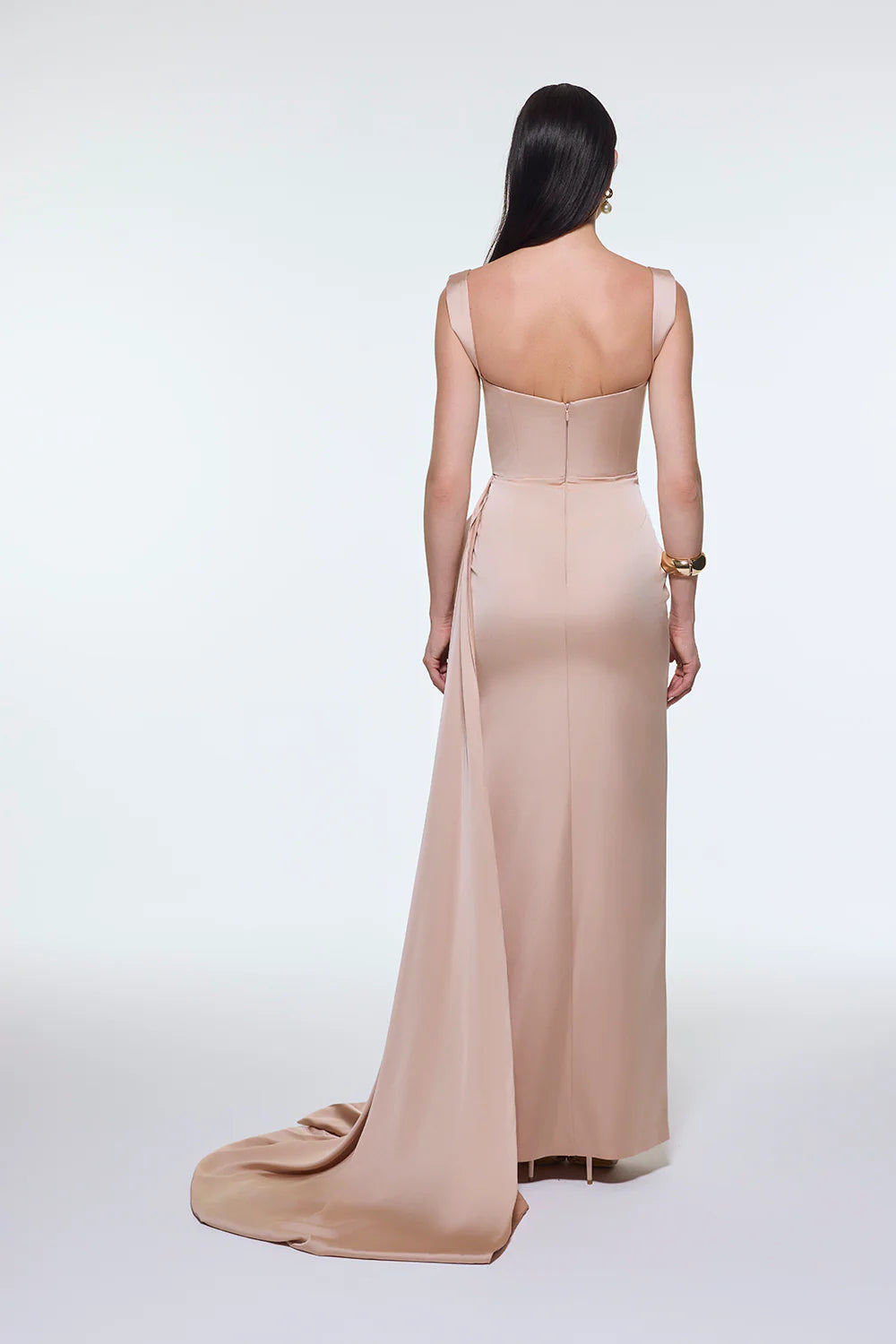 BEL DETAYLI ASKILI SATEN UZUN ABİYE ELBİSE - 9278C