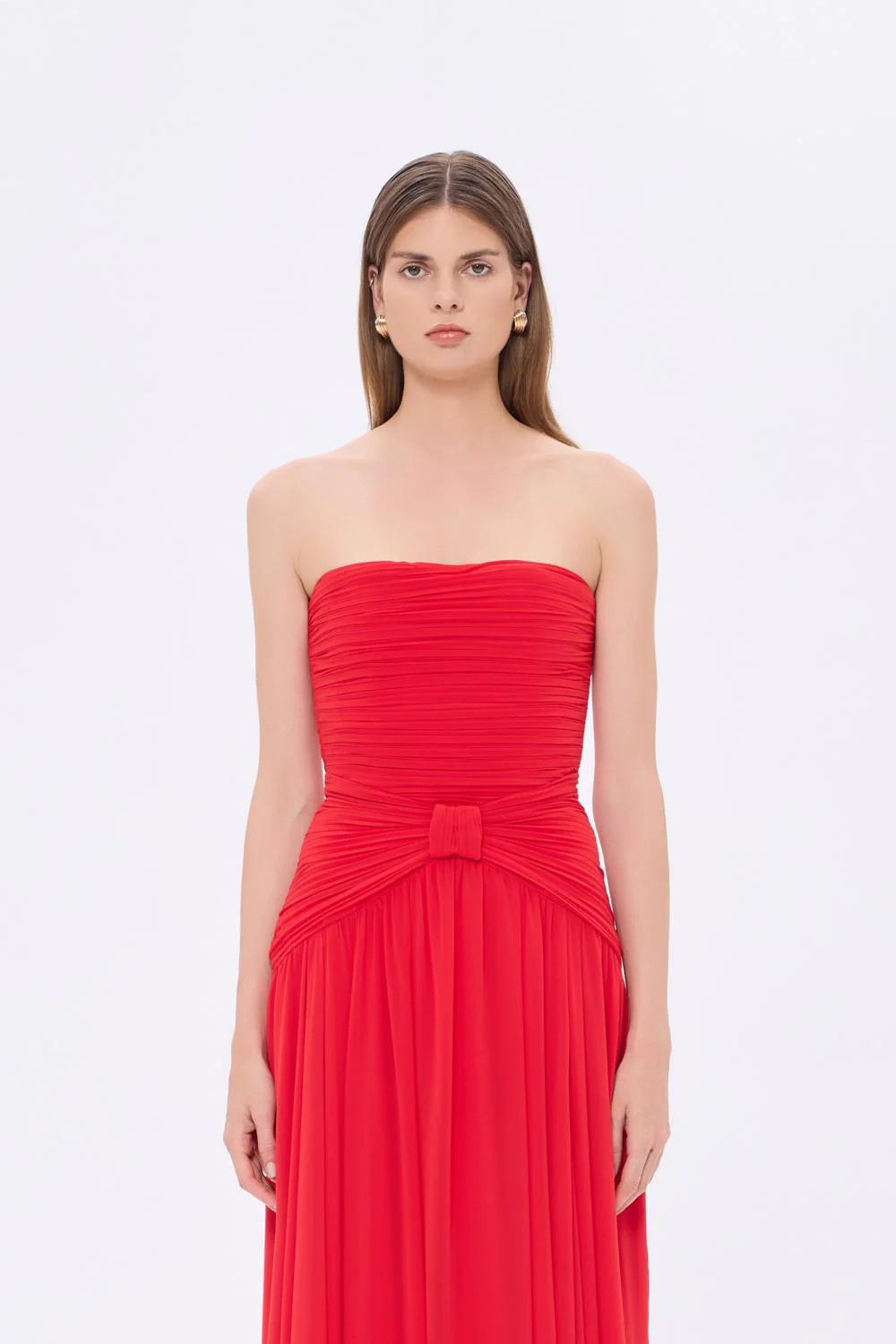 STRAPLEZ YAKA BEL DRAPELİ ŞİFON UZUN ABİYE ELBİSE - 9288C,