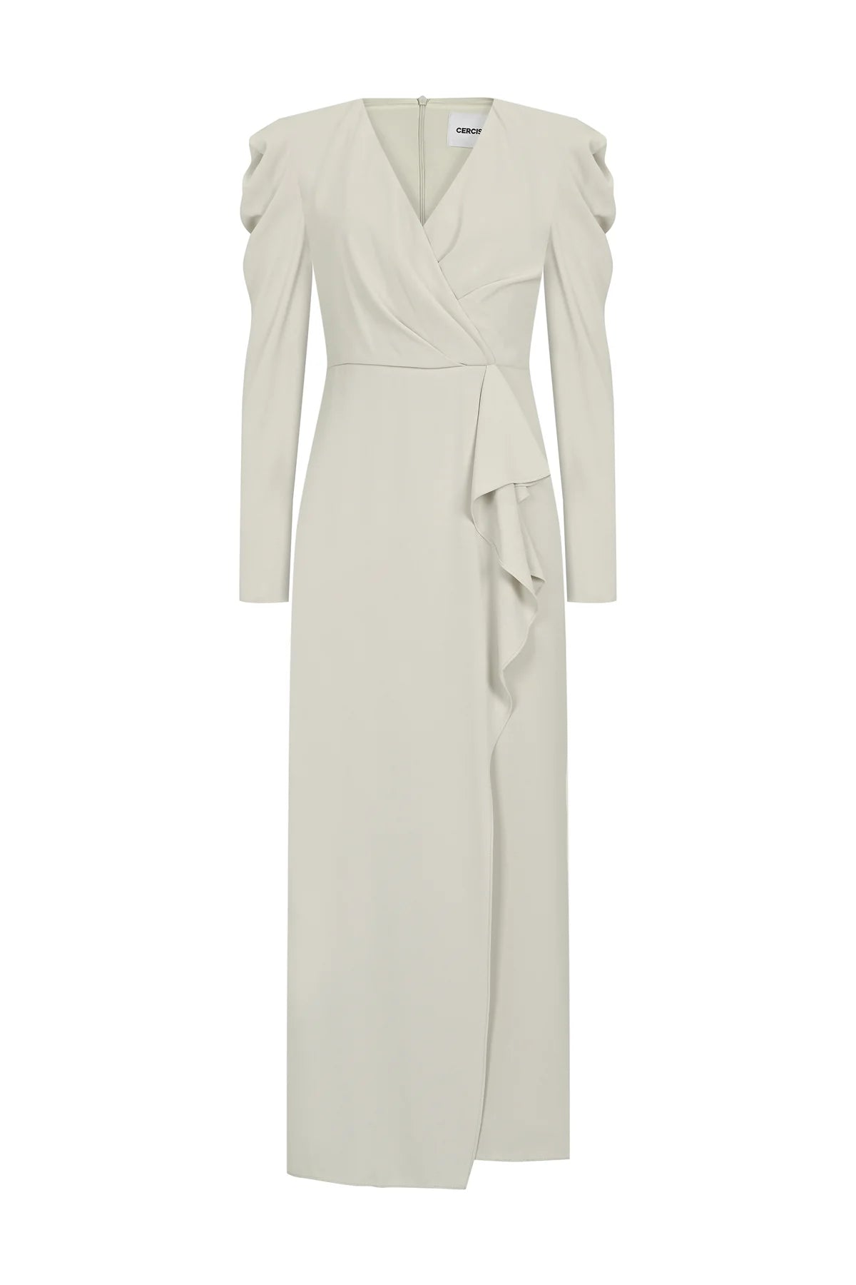 V YAKA UZUN KOLLU  DRAPELİ MİDİ ABİYE ELBİSE 1180