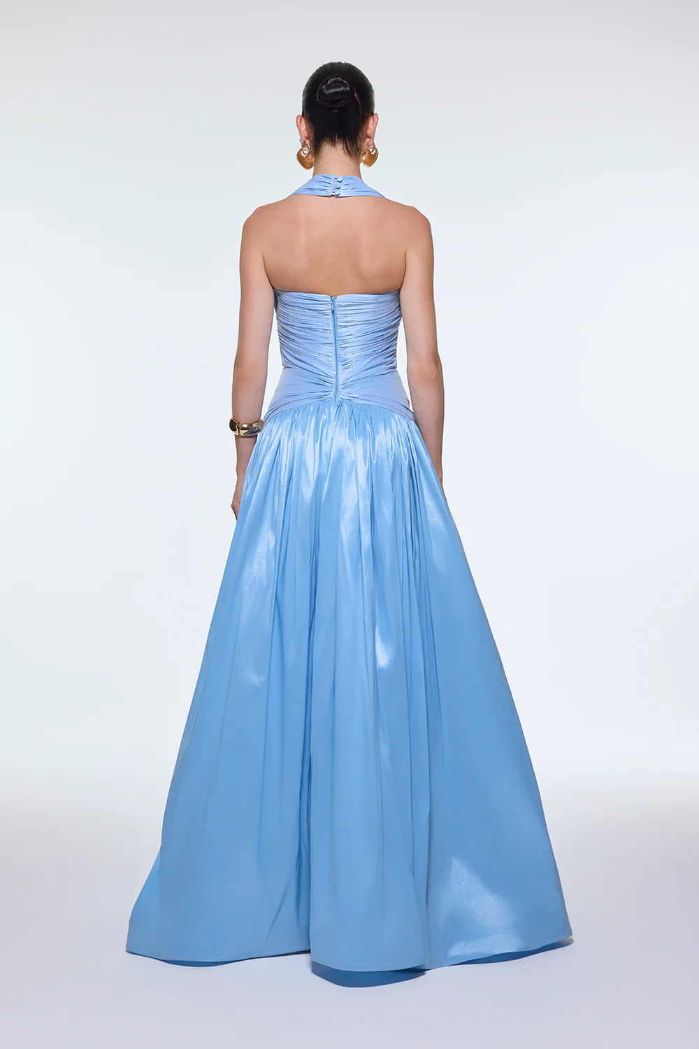 BOYUNDAN ASKILI DRAPELİ TAFTA UZUN ABİYE ELBİSE - 9280C