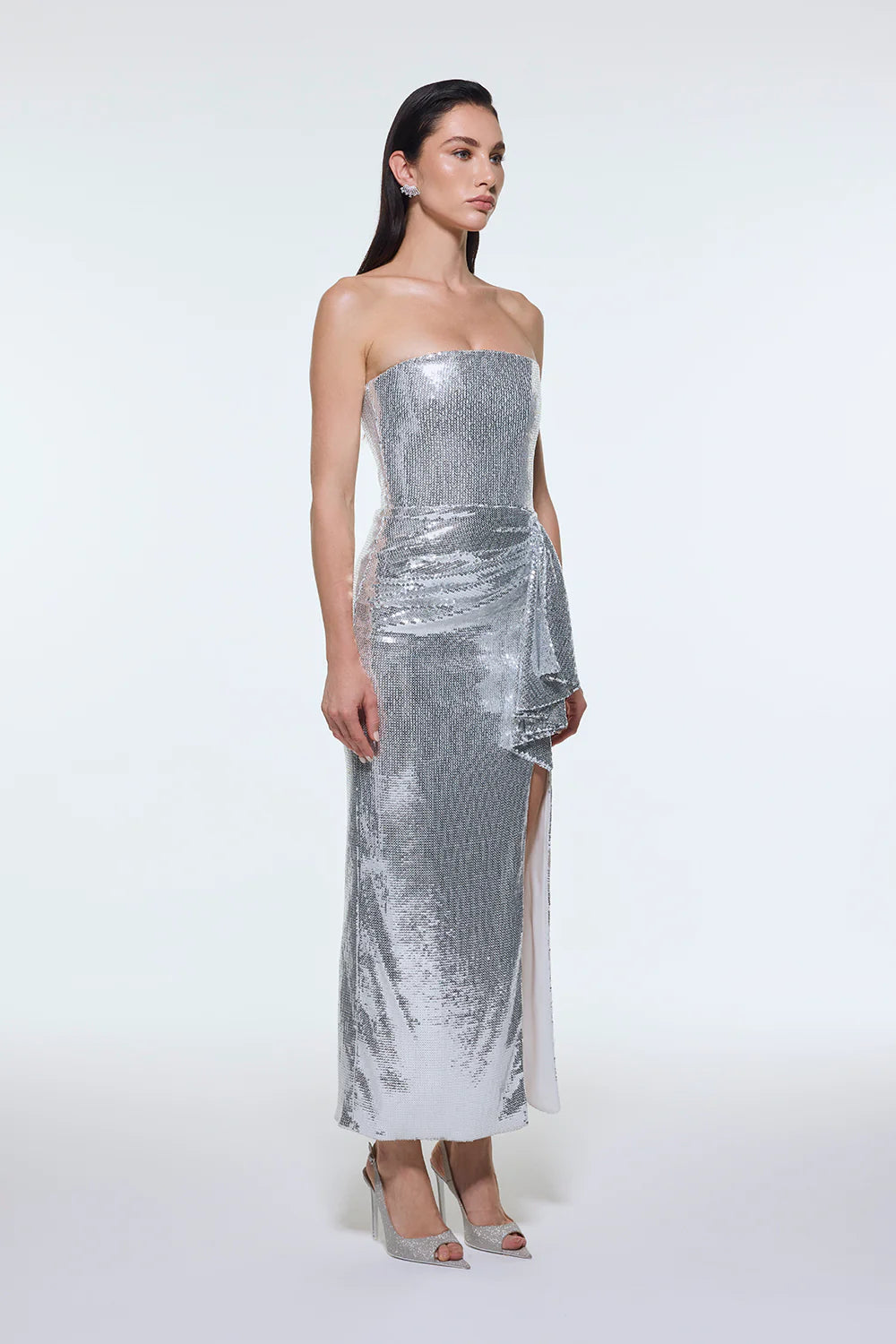 BEL ÖRTÜ DETAYLI STRAPLEZ MİDİ ABİYE ELBİSE - 9295C