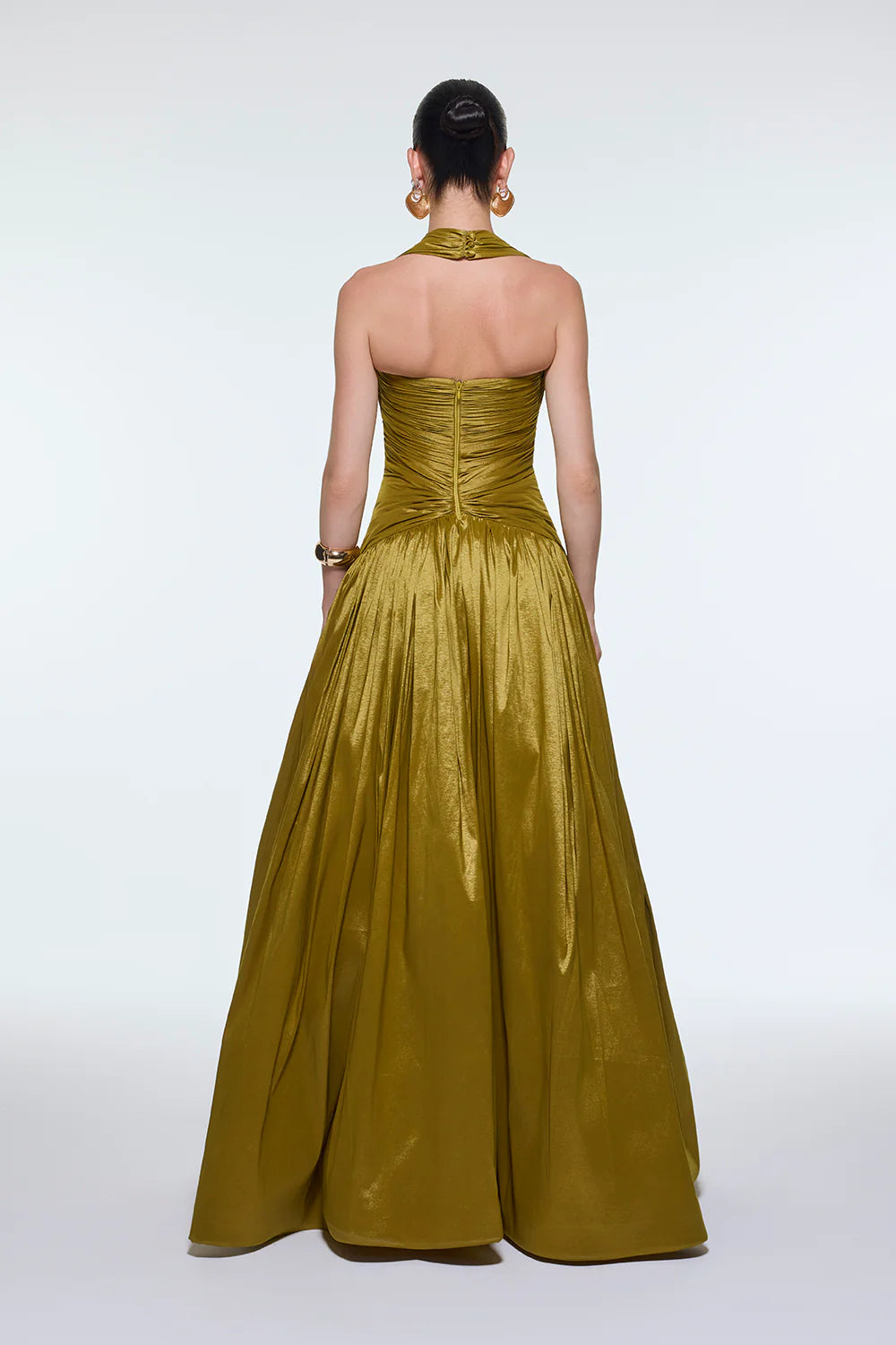 BOYUNDAN ASKILI DRAPELİ TAFTA UZUN ABİYE ELBİSE - 9280C