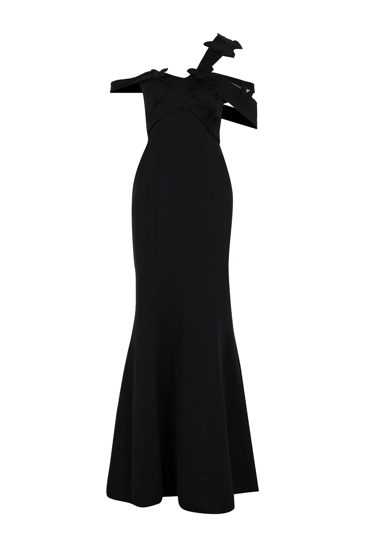 OMUZ DEKOLTELİ KELEBEK DETAYLI ABİYE ELBİSE