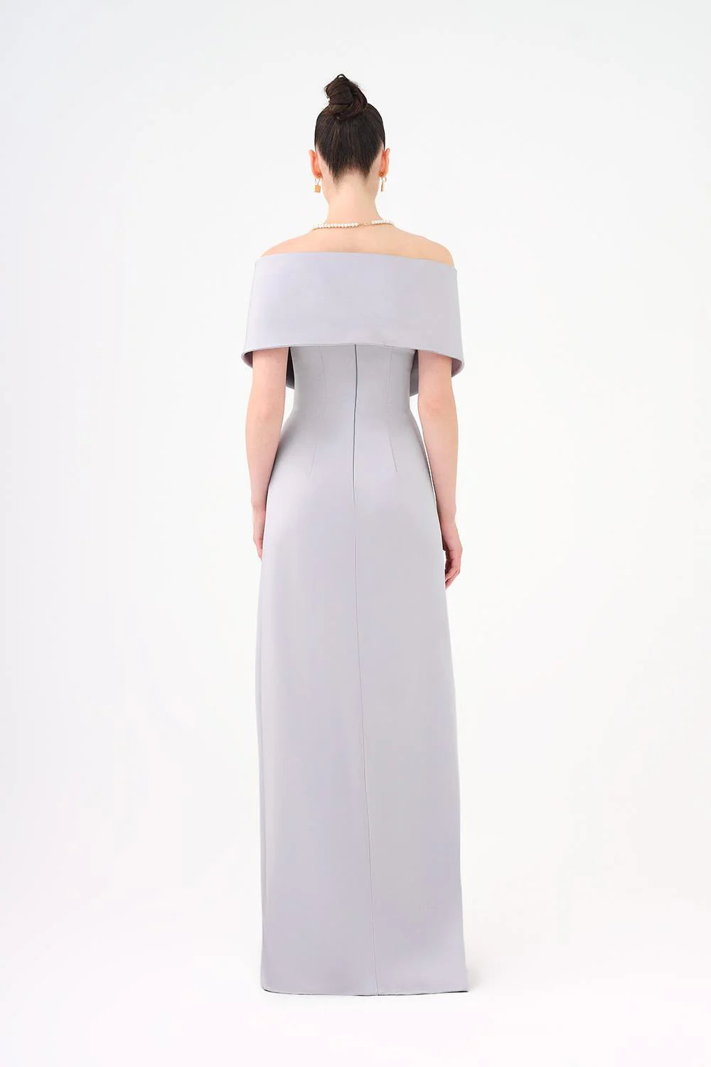 ŞALLI STRAPLEZ YAKA SATEN UZUN ABİYE ELBİSE - 9056C