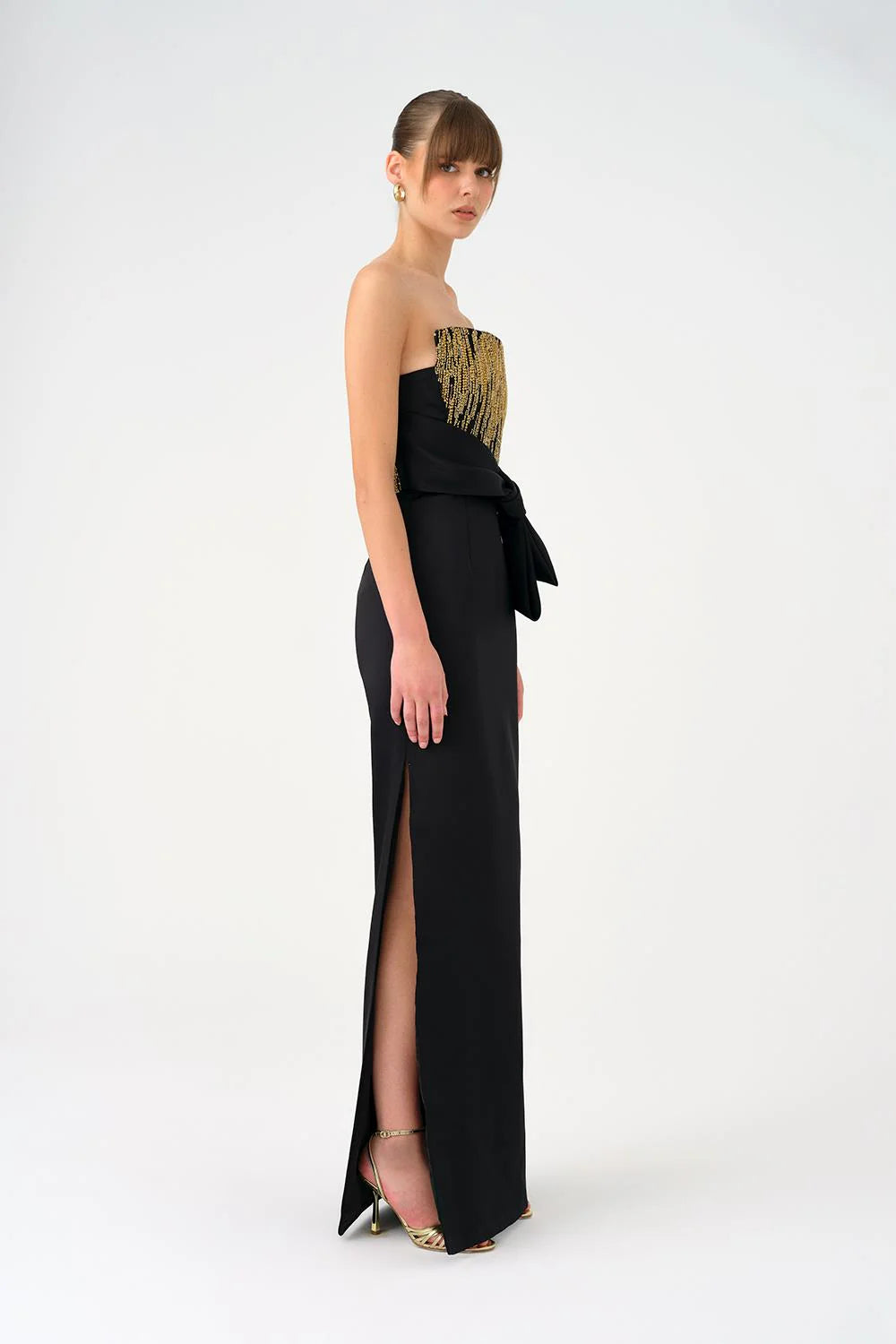 STRAPLEZ YAKA DÜZ KESİM SATEN ABİYE ELBİSE - 9171C