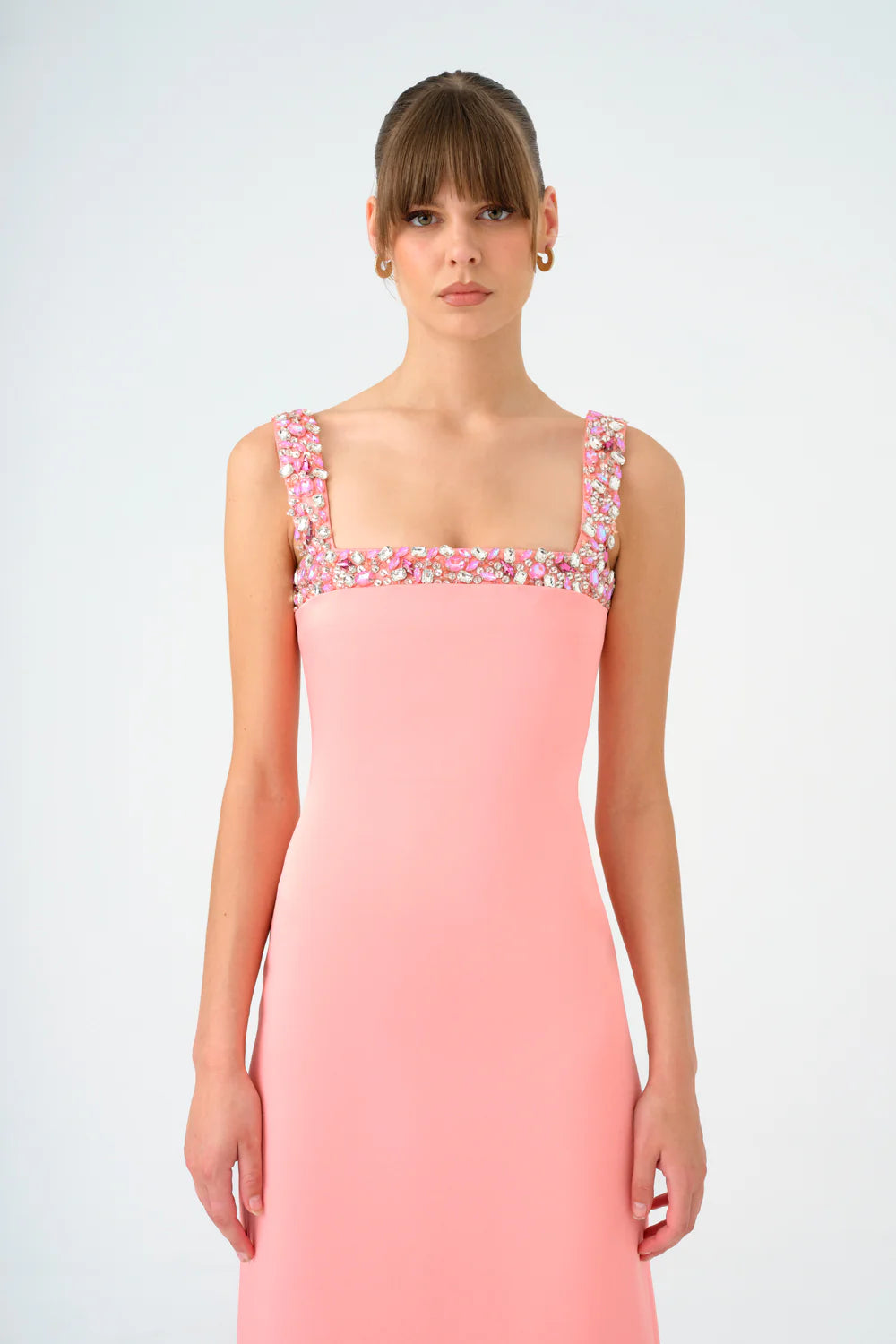 ŞİFON PELERİNLİ TAŞ İŞLEMELİ ASKILI UZUN ABİYE ELBİSE - 9053C