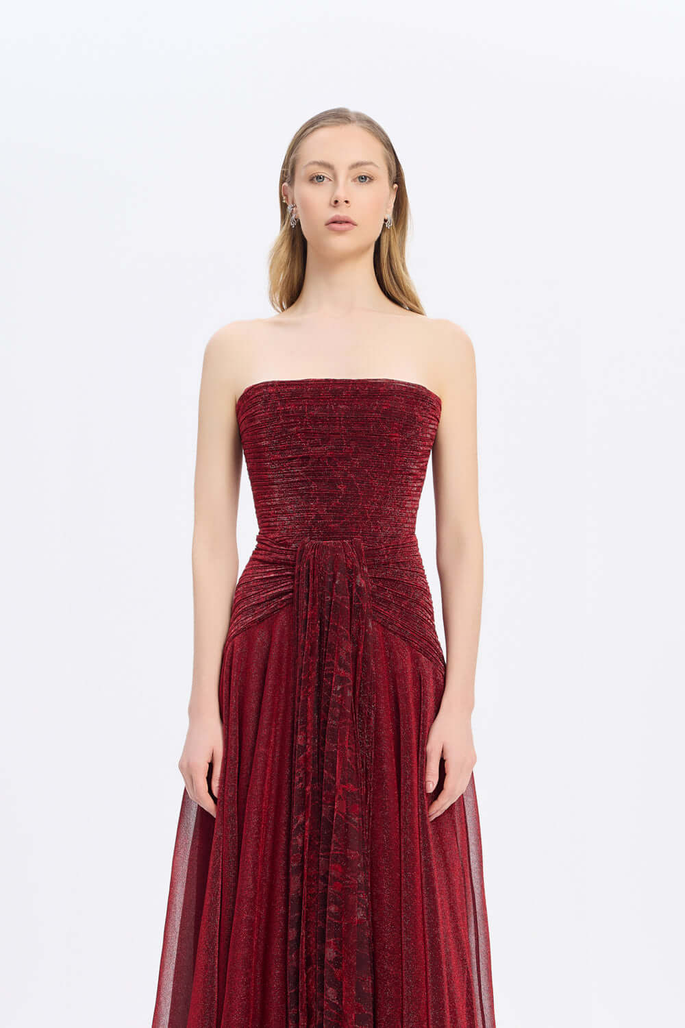 STRAPLEZ YAKA SİMLİ UZUN ABİYE ELBİSE - 9167C