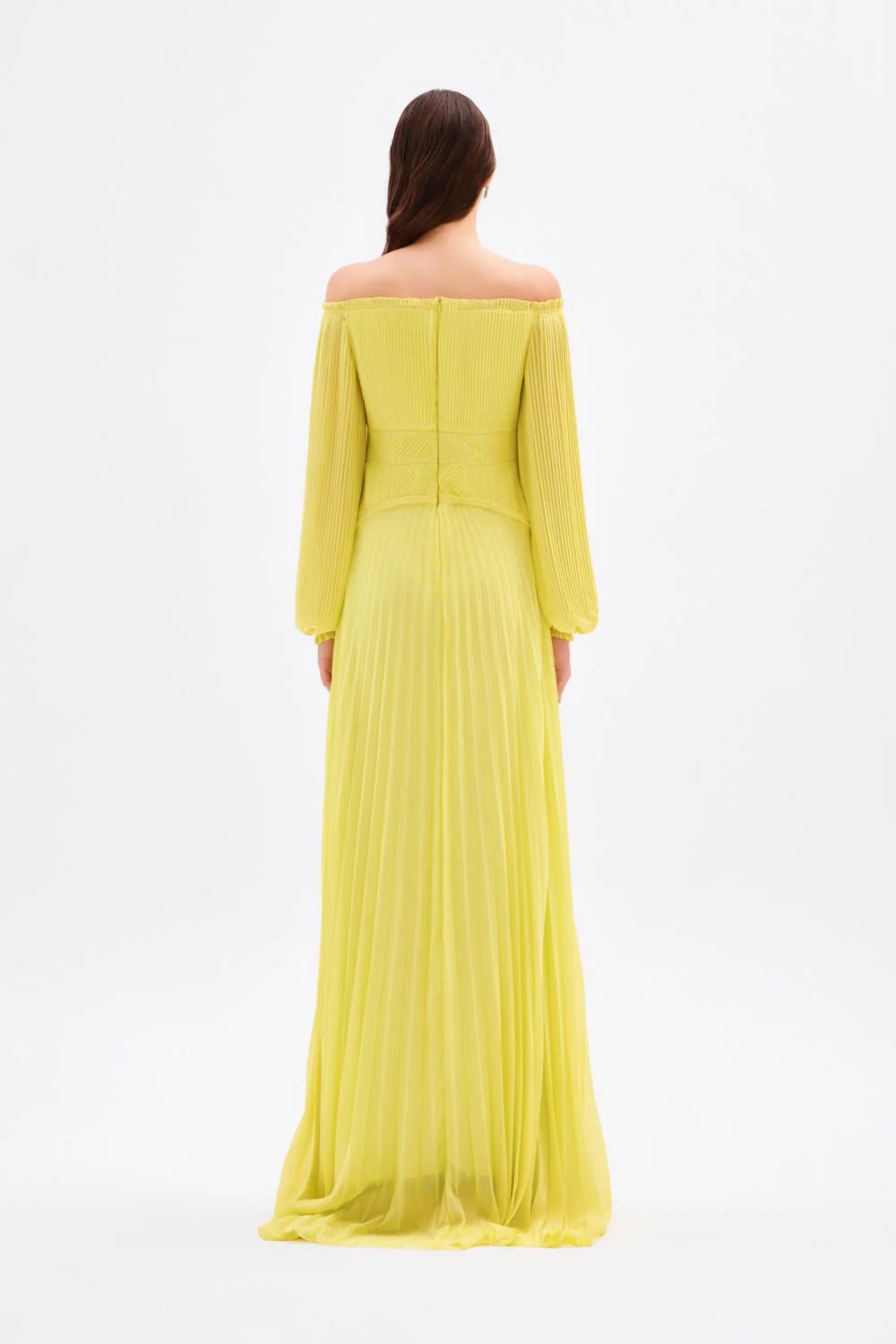 PAPATYA İŞLEMELİ DÜŞÜK KOLLU UZUN ABİYE ELBİSE - 2043C