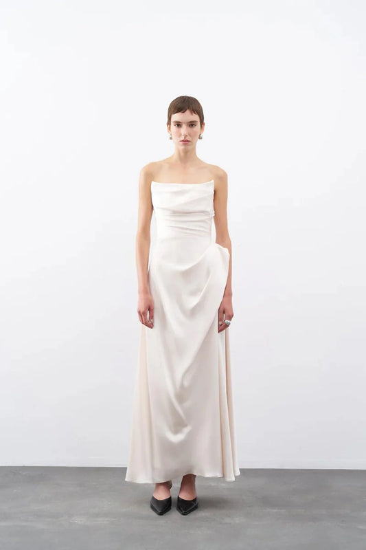 STRAPLEZ DRAPE DETAYLI UZUN ABİYE ELBİSE