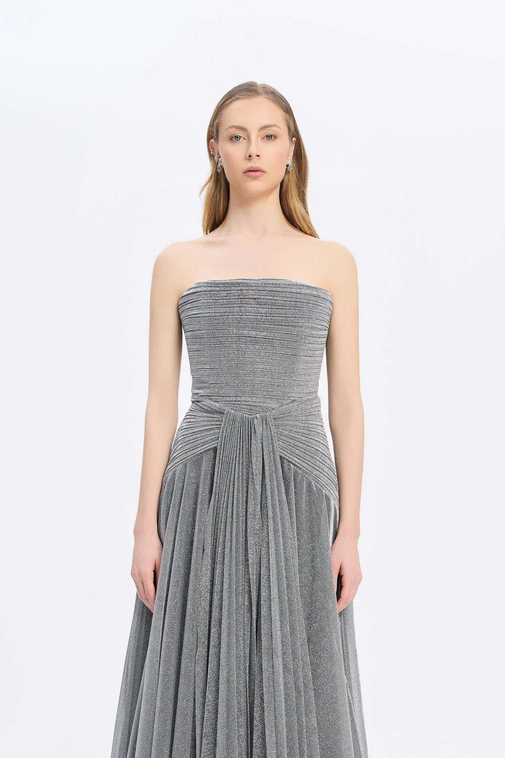 STRAPLEZ YAKA SİMLİ UZUN ABİYE ELBİSE - 9167C