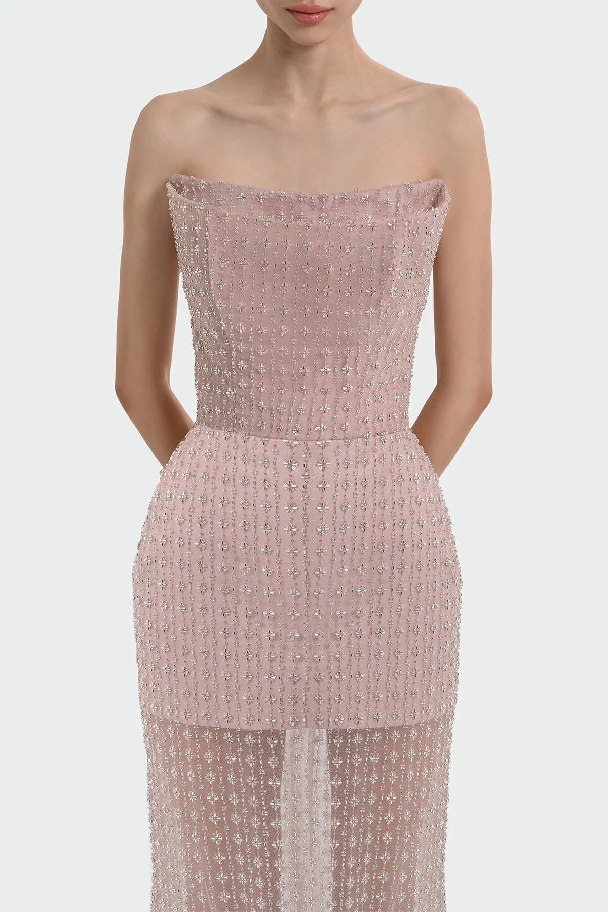 TAŞ İŞLEMELİ STRAPLEZ ABİYE ELBİSE 1350