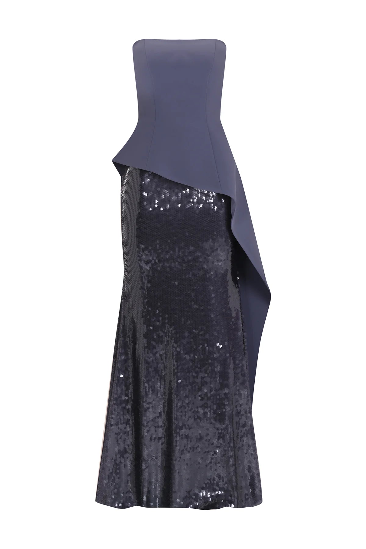 PUL PAYET İŞLEMELİ STRAPLEZ KREP ABİYE ELBİSE 2221