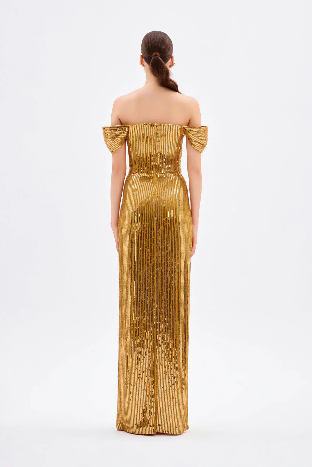 FİYONK DETAYLI PAYETLİ UZUN ABİYE ELBİSE - 9055C