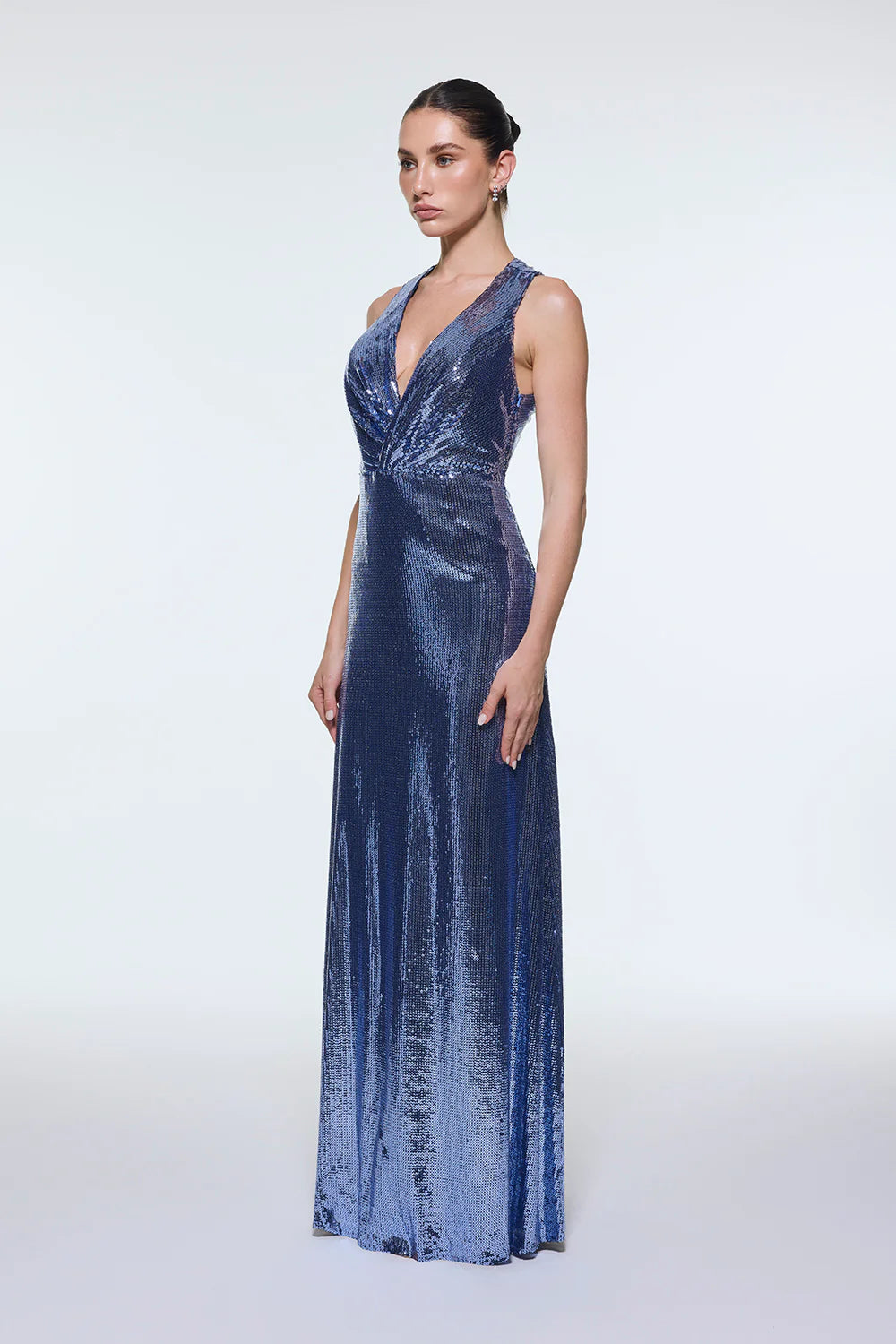 SIRT DEKOLTE DETAYLI PAYET UZUN ABİYE ELBİSE - 9201C