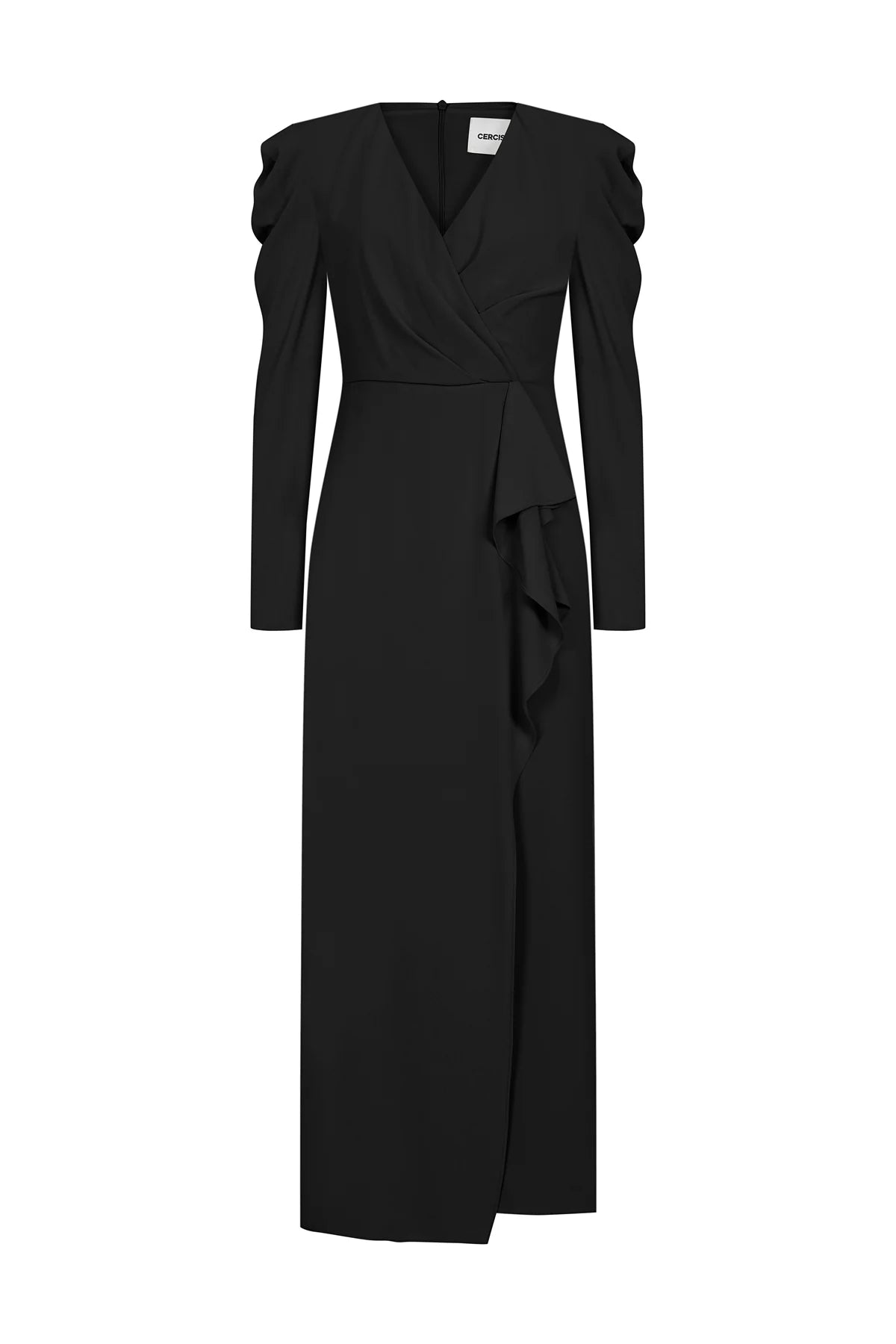 V YAKA UZUN KOLLU  DRAPELİ MİDİ ABİYE ELBİSE 1180