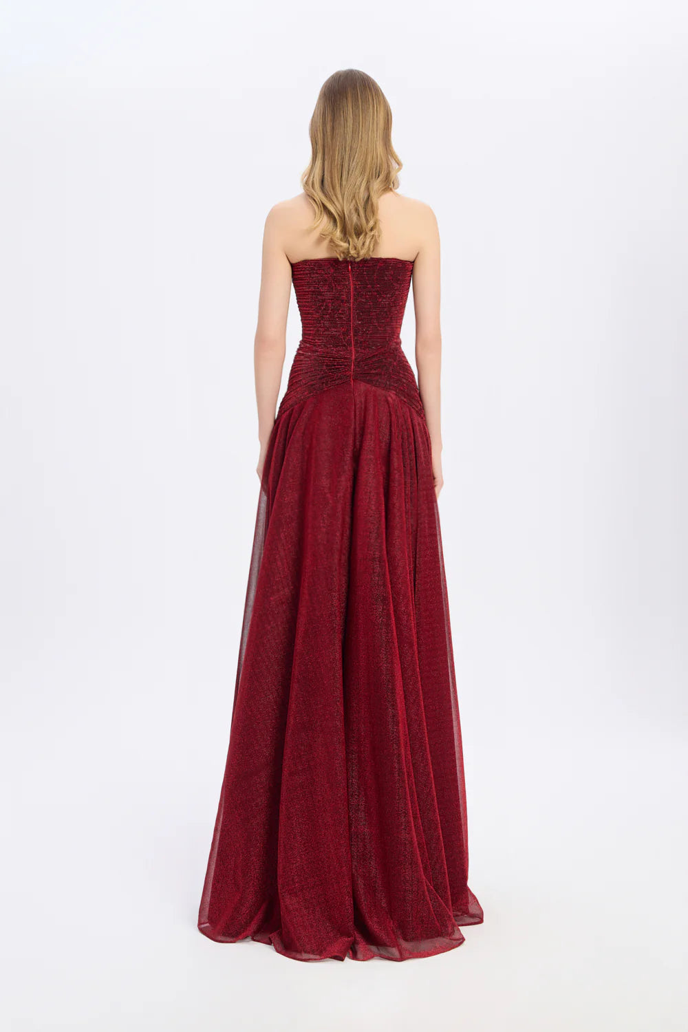 STRAPLEZ YAKA SİMLİ UZUN ABİYE ELBİSE - 9167C