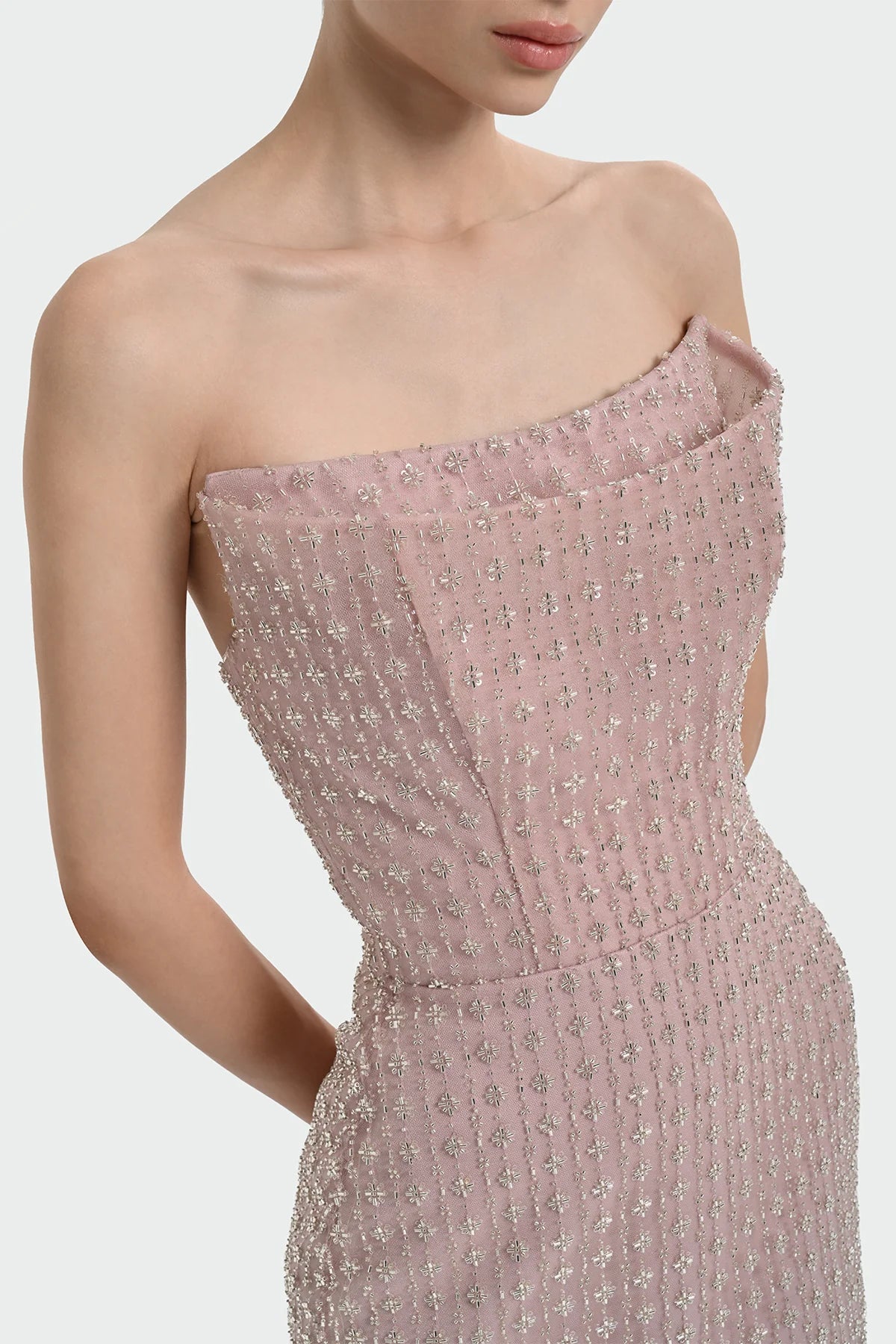 TAŞ İŞLEMELİ STRAPLEZ ABİYE ELBİSE 1350