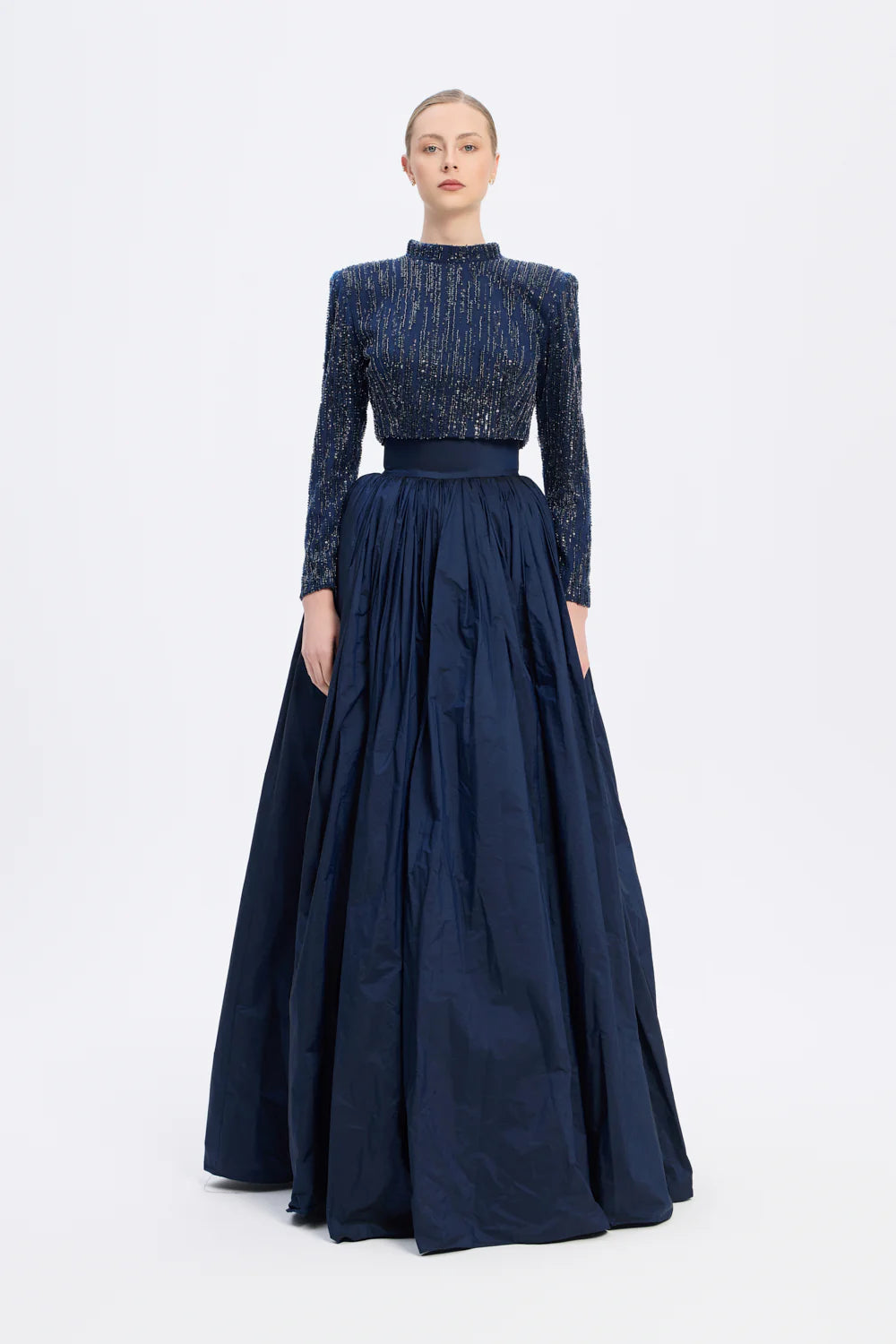 UZUN KOLLU TAŞLI CEKET & TAFTA ETEK TAKIM - 9064C