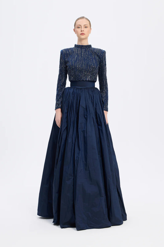 UZUN KOLLU TAŞLI CEKET &amp; TAFTA ETEK TAKIM - 9064C