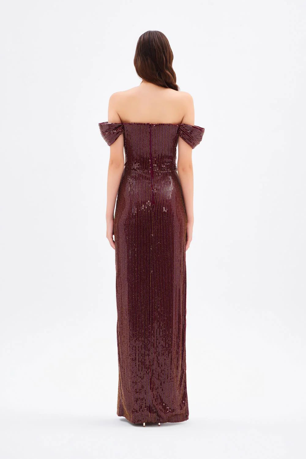 FİYONK DETAYLI PAYETLİ UZUN ABİYE ELBİSE - 9055C