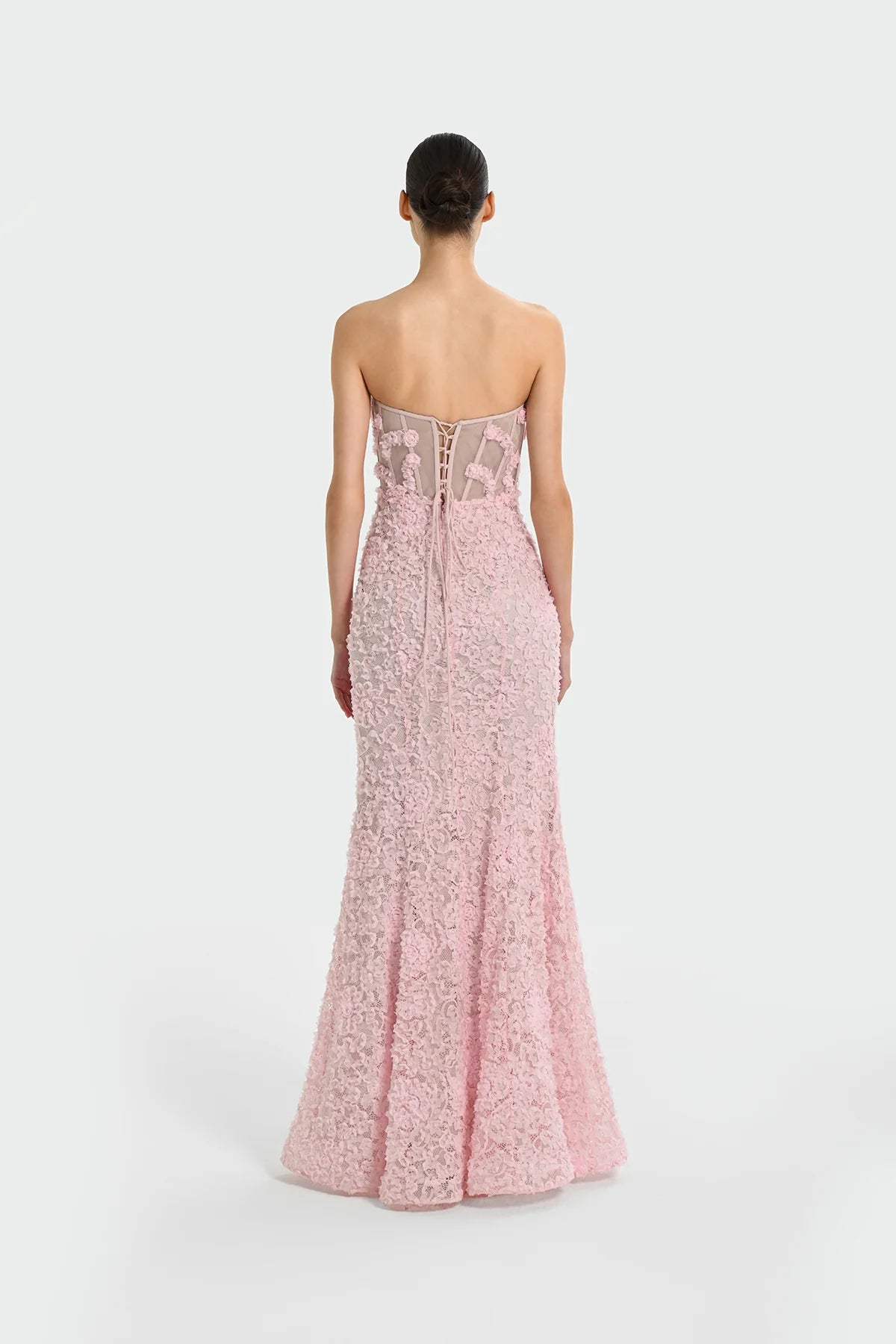 STRAPLEZ ÜÇ BOYUT ÇİÇEKLİ ABİYE ELBİSE 1338