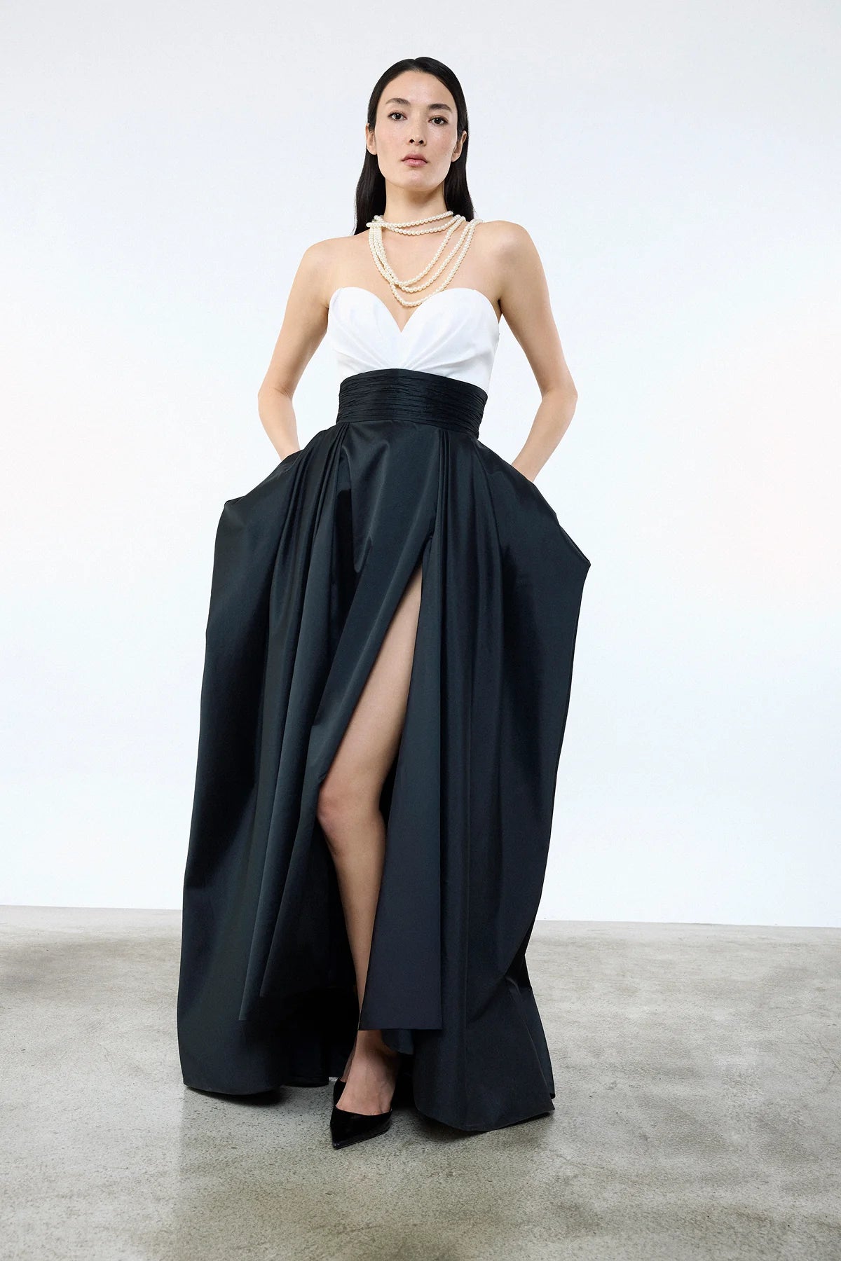 KALP YAKA BELİ KUŞAKLI CEPLİ ABİYE ELBİSE